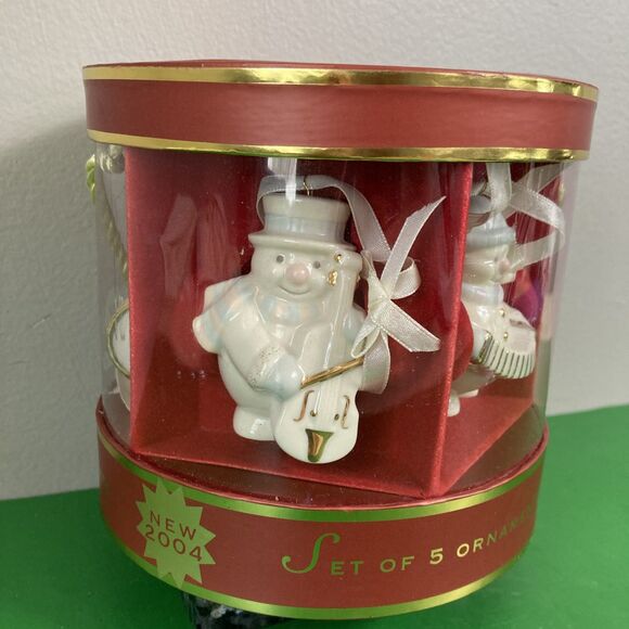 LENOX Mini Snowman Stand-Abouts Band Christmas Ornaments Set of 5 Porcelain - Picture 2 of 9